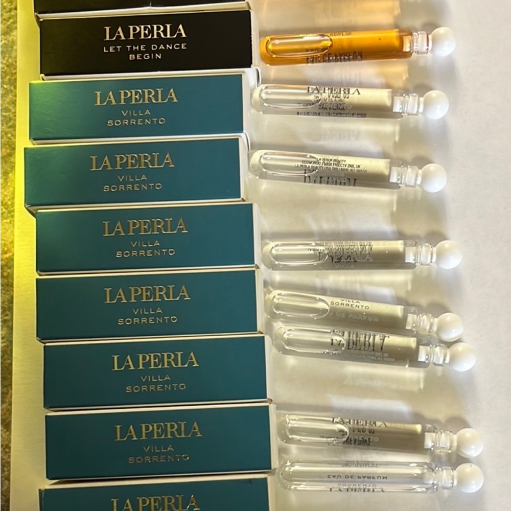 La Perla samples frangances total of 9.     2 let dance begin 7  villa sorrento